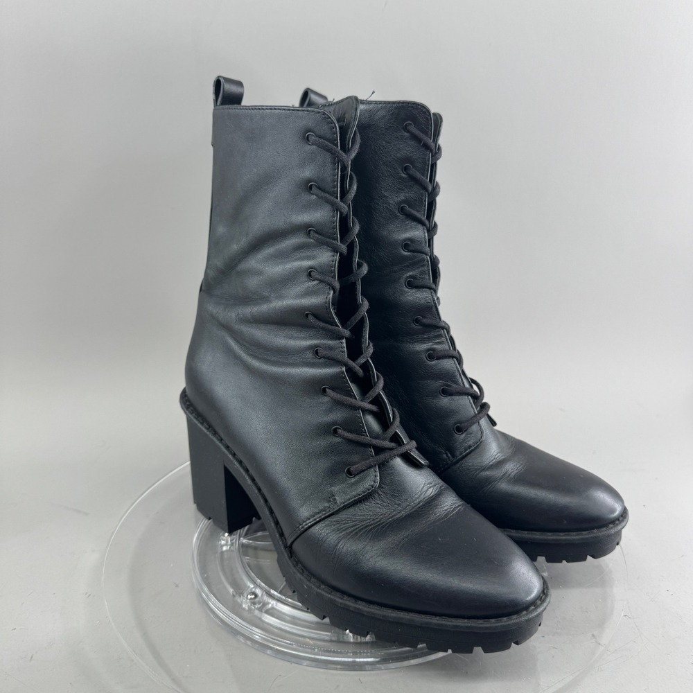 Vince Womens Leather Combat Boots Henderson Block Heel Lace Up Black Size 7M 37